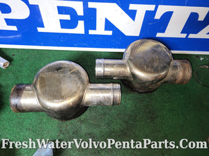 Volvo Penta muffler end caps pn.  854444 854445 740 Big Block End Plates Through hull Exhaust