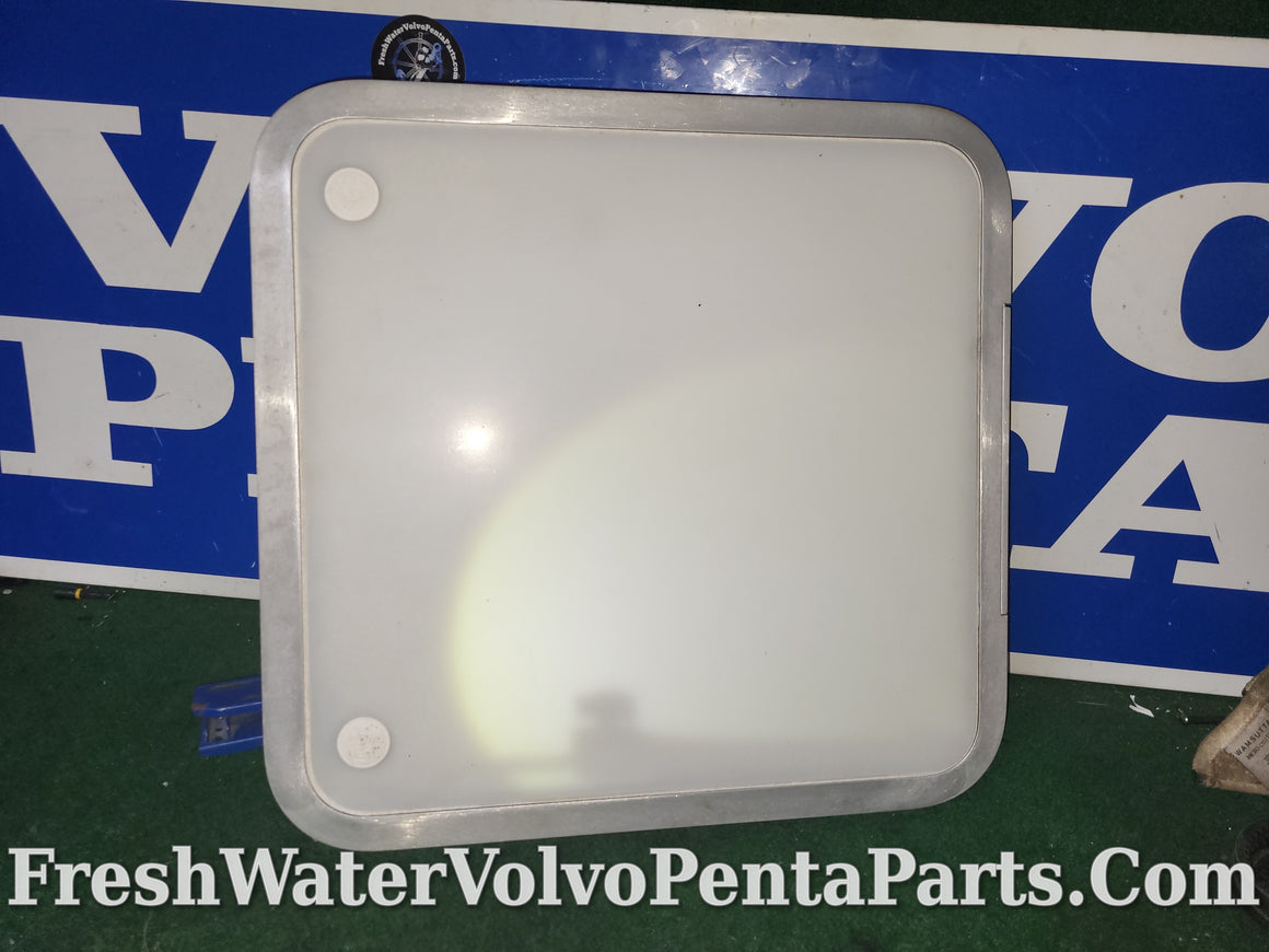 Taylor made boat hatch translucent white 18 x 18 1/2 R O . 20 x 20 1/2 overall