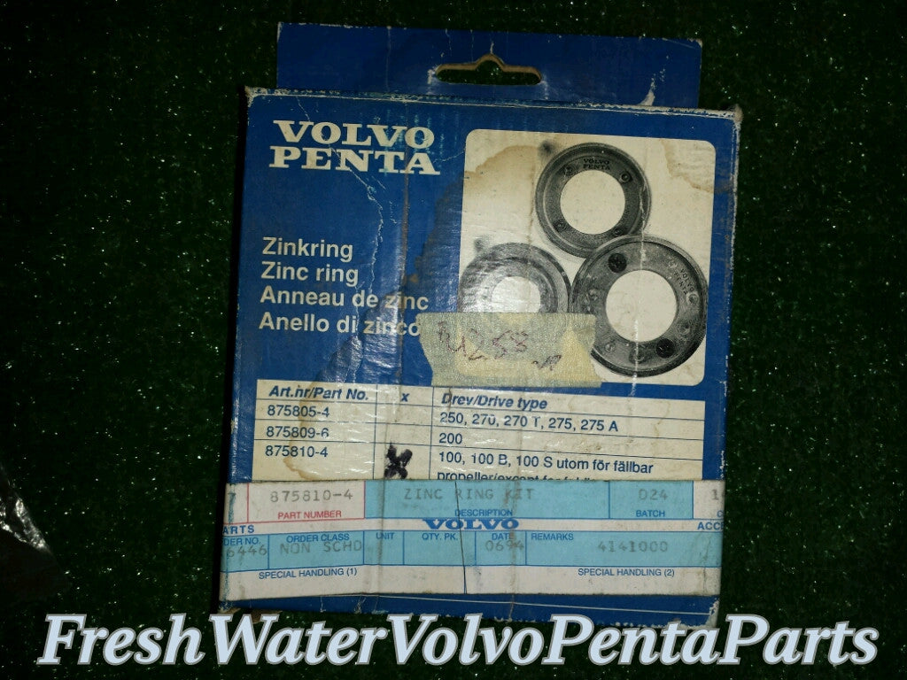 New Zn AQ 100 Volvo Penta Anode Ring kit 875810 NOS new old Stock Zinc NLA
