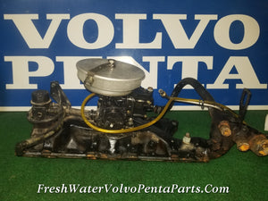 Volvo Penta Ford Holly 2 Barrel Carburetor intake & Fuel Line 5.0FL Motorcraft V8